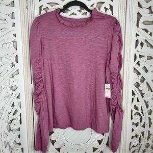 Anthropologie Pink Ruched Blouse Long Sleeve